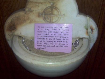 Sand in Holy Water Font during Lent